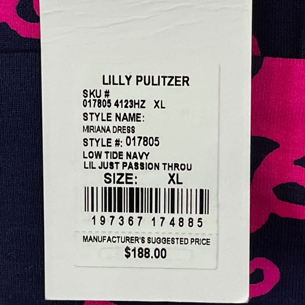 Lilly Pulitzer Miriana Dress XL Fuschia Navy Blue Long Sleeve Pullover VNeck NWT - Picture 4 of 6